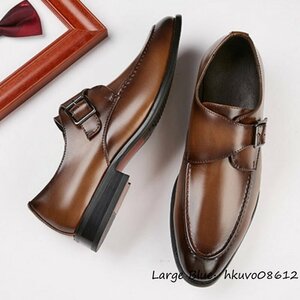 新品特売 ビジネスシューズ メンズ イギリス風 本革レザーシューズ 紳士靴 職人手作り 革靴 高級牛革 モンクストラップ ブラウン 28.0cm