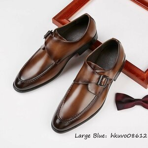 新品特売 ビジネスシューズ メンズ イギリス風 本革レザーシューズ 紳士靴 職人手作り 革靴 高級牛革 モンクストラップ ブラウン 25.5cm