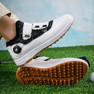 最高級★ゴルフシューズ 運動靴 メンズ 4E 幅広 スニーカー スポーツシューズ ダイヤル式 フィット感 新品 防水性 耐久性 ホワイト 28.0cm