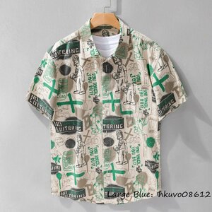 アロハシャツ メンズ 半袖シャツ コットンシャツ 総柄シャツ カジュアルシャツ ワイシャツ Tシャツ 心地良し お洒落 個性 グリーン XL