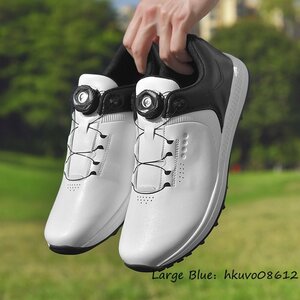 高級品 ゴルフシューズ 新品 ダイヤル式 運動靴 メンズ 幅広い フィット感 軽量 スポーツシューズ 防水 防滑 耐磨 弾力性 白*黒 27.5cm