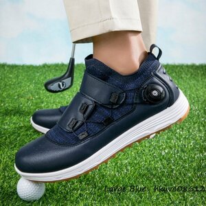 最高級★ゴルフシューズ 運動靴 メンズ 4E 幅広 スニーカー スポーツシューズ ダイヤル式 フィット感 新品 防水性 耐久性 ネイビー 27.5cm