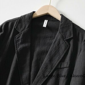 最高級■テーラードジャケット ブレザー メンズ リネンジャケット 麻スーツ 背広 春夏 新品 通気性 紳士服 無地 鮮やか 薄手 ブラック 2XLの画像4