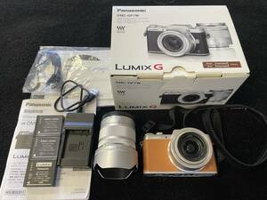 LUMIX　DMC-GF7W　ミラーレス　デジタル一眼レフカメラ　ダブルレンズキット　ブラウン　中古品