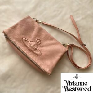 【激レア】ヴィヴィアンウエストウッド　VivienneWestwood ショルダーバッグ　デカオーブ　レザー型押し　廃盤品　ピンク