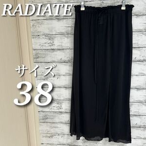 RADIATE フロントスリットロングスカート　シアー　ウエストゴム　aライン　ストレッチ　ブラック　サイズ38 日本製