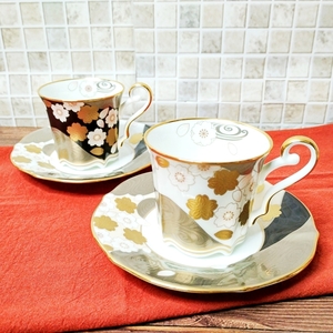 美品 NORITAKE ノリタケ あやみなも 桜金銀彩 夜桜金銀彩 カップ＆ソーサー ペアセット