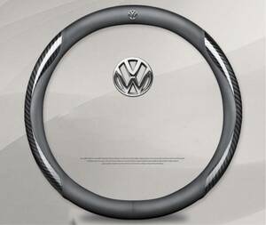 新作 Volkswagen 高品質 SteeringCover 炭素繊維+高級レザー SteeringCover