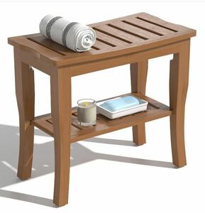 環境に優しい竹製　2段式腰掛 スツール サイドテーブル 水に強い竹製 お風呂場チェア 物置棚 植物スタンド 補助椅子 玄関ベンチ 高級感 茶