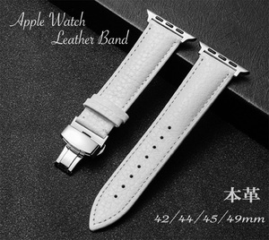 apple watch レザー バンド アップルウォッチ 本革 替え 交換 ベルト 白 42 44 45 49 mm メンズ レディース 男女 牛革 皮 ホワイト