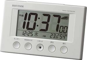 リズム(RHYTHM) 目覚まし時計 電波時計 温度計・湿度計付き フィットウェーブスマート 白 77×120×54mm 8RZ1