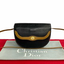 極 美品 希少品 Christian Dior ディオール ロゴ 金具 レザー 本革 ミニ ショルダーバッグ ポシェット サコッシュ ブラック 713-5_画像1