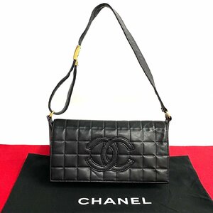 極 美品 希少品 シール有 6番台 CHANEL シャネル チョコバー レザー 本革 ハンドバッグ セミ ワン ショルダーバッグ ブラック 16831