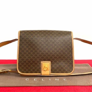 極 美品 CELINE セリーヌ ヴィンテージ マカダム ブラゾン リング 金具 レザー 本革 ミニ ショルダーバッグ ポシェット ブラウン 茶 24338