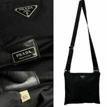 極 美品 PRADA プラダ 三角ロゴ 金具 ナイロン レザー ミニ ショルダーバッグ ポシェット サコッシュ クロスボディバッグ ブラック 25499_画像4