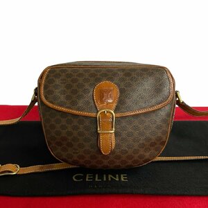 極 美品 CELINE セリーヌ ヴィンテージ マカダム ブラゾン 柄 レザー ショルダーバッグ ポシェット サコッシュ ブラウン 茶 28173