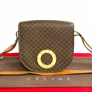 極 美品 CELINE セリーヌ ヴィンテージ マカダム ブラゾン サークルロゴ 金具 レザー 本革 ショルダーバッグ ポシェット ブラウン 茶 74662