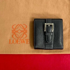 未使用 保管品 極 美品 LOEWE ロエベ ベルト モチーフ レザー ブラック 二つ折り財布 コンパクト ウォレット 10884