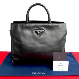 極 美品 希少品 PRADA プラダ 三角ロゴ レザー ネイビー ハンドバッグ トートバッグ 00568