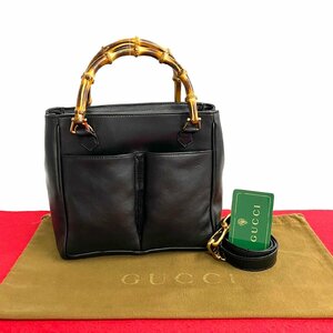 極 美品 希少品 GUCCI グッチ オールドグッチ バンブー レザー 2way ミニ ショルダーバッグ ハンドバッグ トートバッグ ブラック 612-10