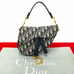  превосходный товар редкий товар Christian Dior Dior подседельная сумка ob утечка Toro ta- рисунок кожа парусина Mini ручная сумочка темно-синий 31736