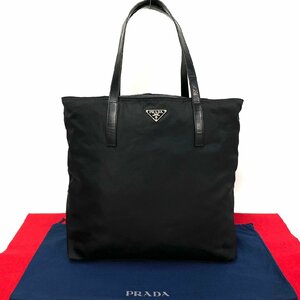 極 美品 PRADA プラダ 三角ロゴ 金具 ナイロン レザー 本革 トートバッグ ハンドバッグ ビジネスバッグ A4収納可能 ブラック 55998