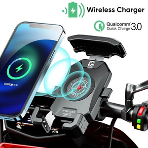 お得 オートバイ用ワイヤレス充電器携帯電話ホルダー 15W USB 3.0 充電スタンド ハンドルバー用 バイクアクセサリー