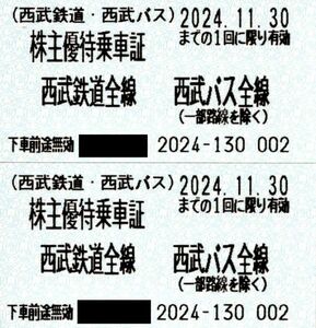 送料込☆西武ホールディングス　株主優待乗車券2枚セット　最新