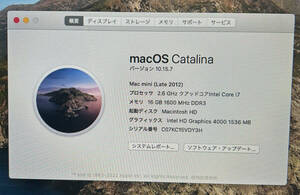 中古　Apple Mac mini Late2012 CPU: I7-2.6Ghz 16GB SSD 256GB HDD 1TB Catalina10.15.7
