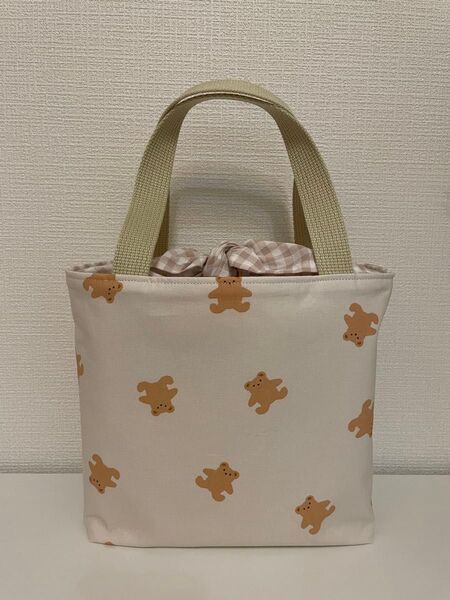 ハンドメイド あづま袋付き トートバッグ クマ柄 ランチバッグ