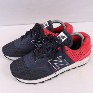 574 ニューバランス 25.5cm/new balance 紺 ネイビー 赤 白 中古 古着 スニーカー メンズ yy9032