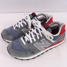 574 ニューバランス 26.5cm/new balance ブルーグレー 赤 グレー 中古 古着 スニーカー メンズ yy9037_画像1