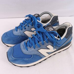 574 ニューバランス 26.0cm/New Balance 青 ブルー 白 黒 中古 古着 スニーカー メンズ yy9091