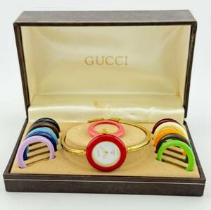 [ Gucci 1 иен ~] [GUCCI] 1100-L перемена оправа браслет часы Gold наручные часы кварц работа женский U86U06