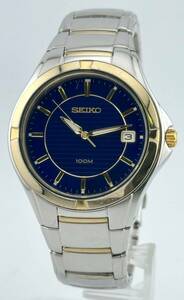 「セイコー　1円～」　「SEIKO」　7N42-0DW0　デイト　青文字盤　腕時計　クォーツ　稼働　メンズ　L9209