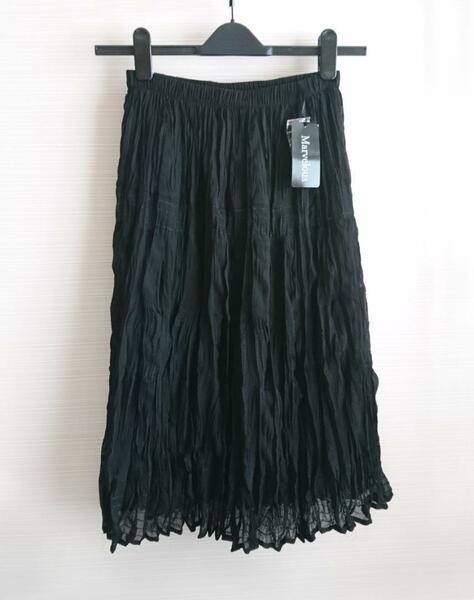 ブラックフレアスカート Mサイズ 透け感 刺繍 ウエストゴム Marvelous 