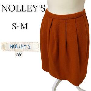 NOLLEY'S ノーリーズ ミニスカート ひざ丈スカート サイドジップ ギャザー 裏地付き プリーツ フォーマル ウール ブラウン S 日本製