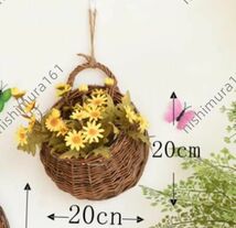 2点セット★ハンドメイド柳編みの花籠ｘ造花★雰囲気アップ★壁飾り★インテリア小物★ガーデニング★造園オーナメント★置物★ 新品_画像2