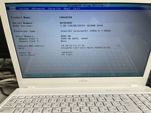 【ジャンク】富士通 ノート PC ◆LIFEBOOK ◆ Celeron 3205U ◆ メモリー4GB / HDD 無◆Y094