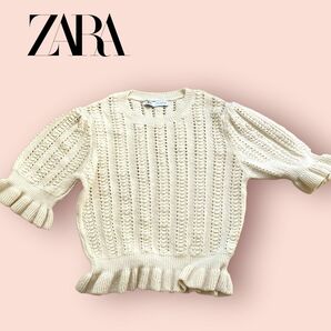 【size M 】ZARA ザラ 半袖 ニット　かぎあな