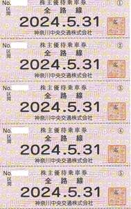 【大黒屋】神奈川中央交通 株主優待乗車券 ５枚セット（個数４まで） 有効期限：2024年5月31日まで