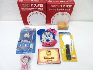 [D026] unused Mickey Minnie Mouse goods total 8 point miscellaneous goods pass case seven eleven pasta plate 2 sheets rice scoop ( stand attaching ) etc. Disney 