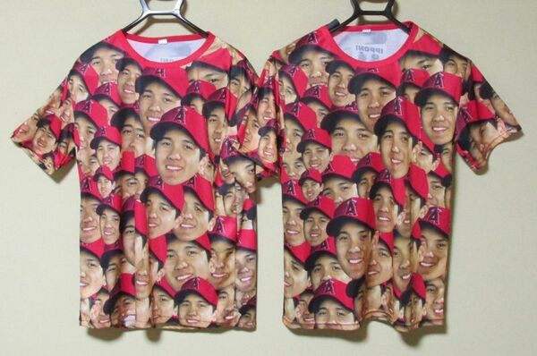 2着 大谷翔平 Tシャツ 顔だらけ 半袖Tシャツ XLサイズ 半袖シャツ Los Angels ロサンゼルス エンゼルス Ohtani 球場配布 非売品