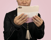 iPhone SE ケース 手帳型 iPhone8 ケース iPhone7 iPhone6s iPhone6 ミラー付き 鏡付き ストラップ付 ピンク 桃 かわいい おしゃれ 人気 安_画像8