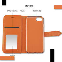  iPhone15 ケース 手帳型 おしゃれ オレンジ 橙 iPhone 15 カバー 鏡付 ストラップ付 アイフォン15 ベルト式 大人かわいい 送料無料 安い_画像2