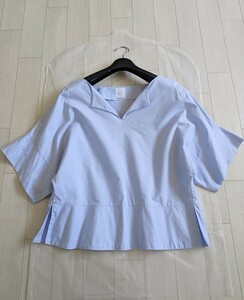  Alpha e-αA cotton 100% V neck BIG pull over square shirt blouse light blue 38 Theory| Adore 