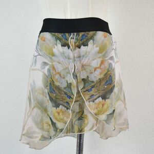 極美品 ☆ MALDIRE　プリントプルオンスカート　カーキ花柄　XS-S