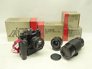 Canon キヤノン フィルム一眼レフカメラ A-1 + LENS FD 50mm F1.4/28mm F2.8/70-210mm F4 レンズ3本 モータードライブ付 ¶ 6E433-1