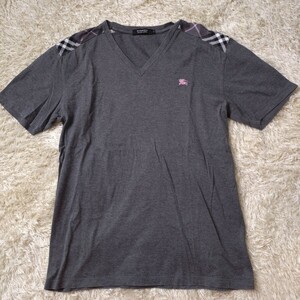 バーバリーブラックレーベル【上品な佇まい】BURBERRY BLACK LABEL Tシャツ 半袖 チャコール グレー系 胸ロゴ ホースロゴ ノバチェック M(2