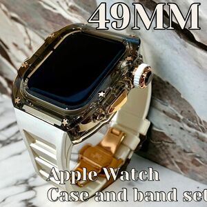 ★アップルウォッチバンド ラバーベルト カバー　Apple Watch スモーク ケース 49mm ウルトラ(ultra ultra2)用　０12